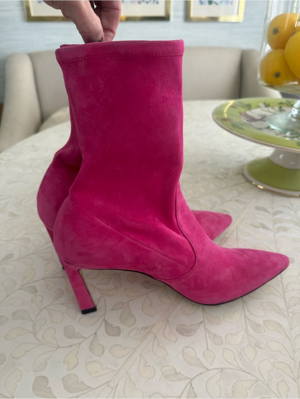 MAKE AN OFFER 🩷Stuart Weitzman Hot Pink Suede Pointed-Toe Mid-Heel Boots